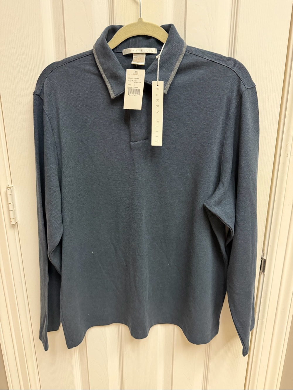 Perry Ellis Men's Long Sleeve Polo - Blue Gray